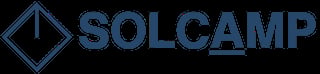 El logotipo de SOLCAMP presenta un icono de diamante azul con una línea vertical junto al texto